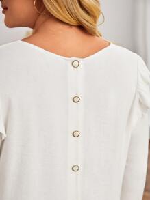 SHEIN Frenchy Plus Button Back Ruffle Trim Tee - White - View 2