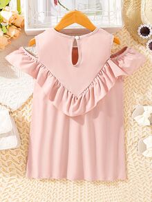 Girls Cold Shoulder Ruffle Trim Blouse - Baby Pink - View 2