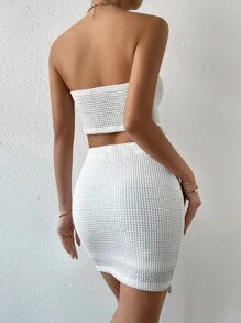 SHEIN VCAY 流蘇邊頭巾下擺短款抹胸上衣和包臀半身裙