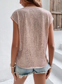 SHEIN Clasi Batwing Sleeve Sequin Tee - Champagne - View 2
