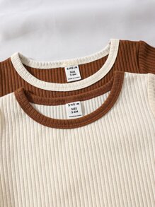 Baby 2pcs Contrast Binding Bodysuit - Multicolor - View 4