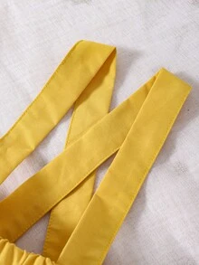 SHEIN 嬰兒蕾絲拼接T恤和紐扣細節背帶短裙和配件帽 - 彩色 - 查看 7