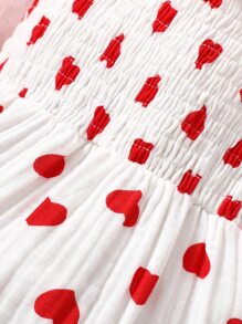 嬰兒愛心圖案褶邊打褶吊帶連體衣附髮帶 - 白色 - 查看 3