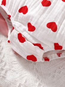 嬰兒愛心圖案褶邊打褶吊帶連體衣附髮帶 - 白色 - 查看 6