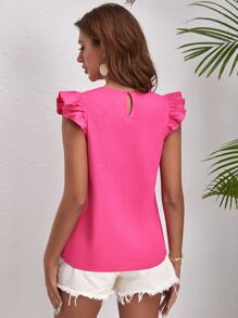 SHEIN VCAY Ruffle Trim Floral Embroidery Top - Pink - View 2