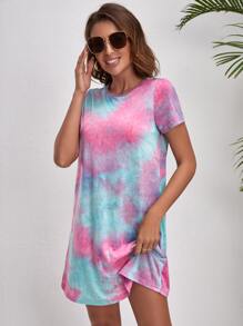 SHEIN VCAY Tie Dye Tee Dress - Multicolor - View 4