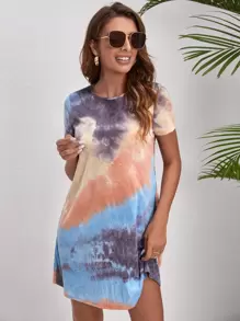 SHEIN VCAY Tie Dye Tee Dress - Multicolor - View 1