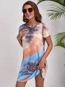 SHEIN VCAY Tie Dye Tee Dress - Multicolor - View 3