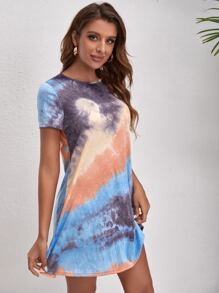 SHEIN VCAY Tie Dye Tee Dress - Multicolor - View 4