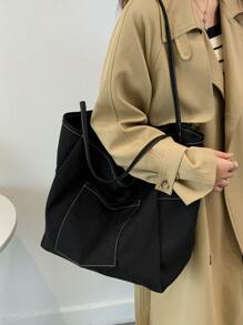 Bolsa de compras con diseño de puntada doble asa - Negro - Ver 4