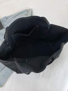 Bolsa de compras con diseño de puntada doble asa - Negro - Ver 6