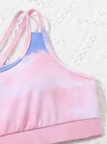 Tween Girl Tie Dye Bikini Set With Cover Up Summer Beach - Multicolor - View 3