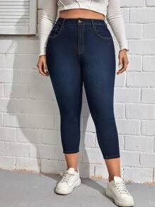 SHEIN Essnce Plus High Waist Skinny Jeans - Dark Wash - View 1