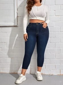 SHEIN Essnce Plus High Waist Skinny Jeans - Dark Wash - View 5