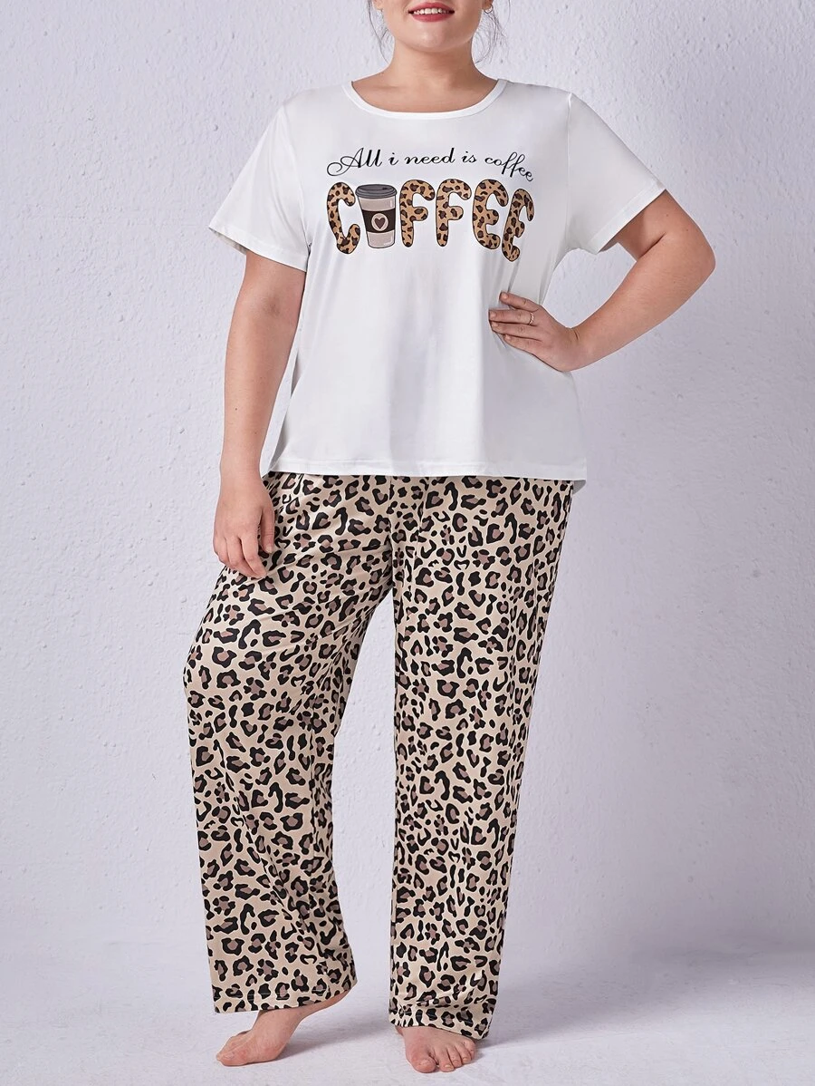 Plus Leopard & Letter Graphic PJ Set - Multicolor - View 1
