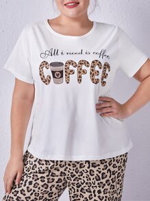 Plus Leopard & Letter Graphic PJ Set - Multicolor - View 3