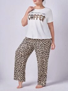 Plus Leopard & Letter Graphic PJ Set - Multicolor - View 4