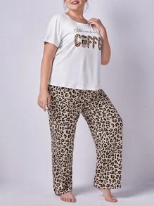 Plus Leopard & Letter Graphic PJ Set - Multicolor - View 5