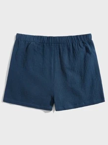 Manfinity Men Button Detail Elastic Waist Shorts - Navy Blue - View 2