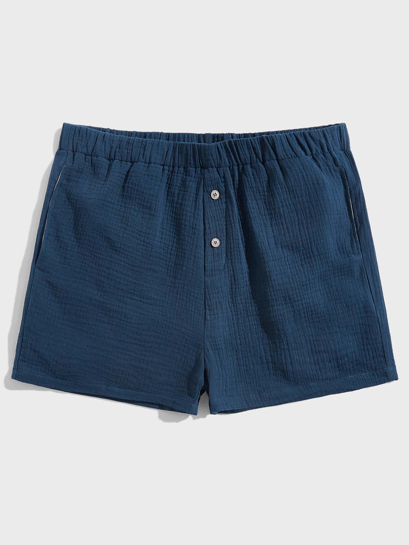 Manfinity Men Button Detail Elastic Waist Shorts - Navy Blue - View 1