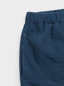 Manfinity Men Button Detail Elastic Waist Shorts - Navy Blue - View 4
