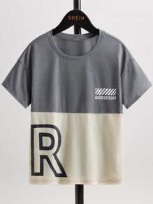Boys Letter Graphic Two Tone Drop Shoulder Tee - Multicolor - View 1