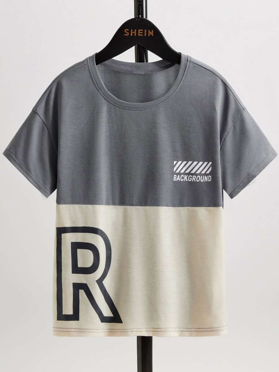 Boys Letter Graphic Two Tone Drop Shoulder Tee - Multicolor - View 1