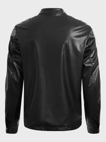 Manfinity VCAY Loose Men's Zip-Up Long Sleeve Casual PU Leather Jacket - Black - View 2
