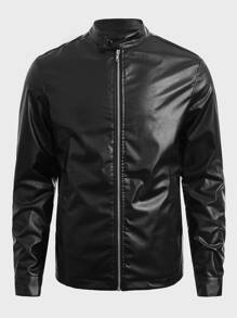 Manfinity VCAY Loose Men's Zip-Up Long Sleeve Casual PU Leather Jacket - Black - View 6