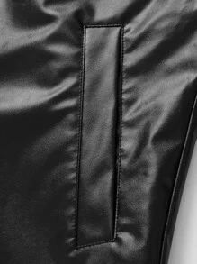 Manfinity VCAY Loose Men's Zip-Up Long Sleeve Casual PU Leather Jacket - Black - View 4