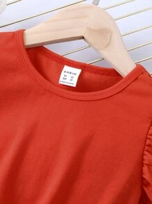 Summer,Holiday,Traveler Young Girl Heart Print Ruffle Trim Dress - Red and White - View 5