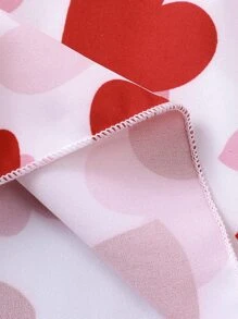 Summer,Holiday,Traveler Young Girl Heart Print Ruffle Trim Dress - Red and White - View 6