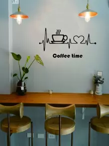 1 pieza Adhesivo de pared con gráfico de café y letra, adhesivos, vinilo decorativo para decoración del hogar, artículos de decoración de primavera para refrescar tu hogar, adhesivos de decoración de ramas, regalos de cumpleaños y graduación - Negro - Ver 1