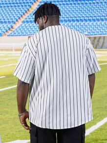 Manfinity Men Plus Vertical Striped & Letter Graphic Shirt - White - View 2