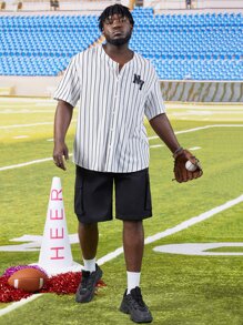 Manfinity Men Plus Vertical Striped & Letter Graphic Shirt - White - View 6