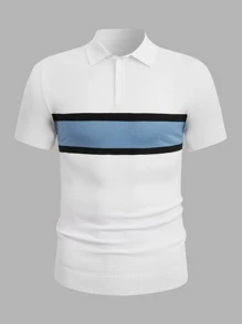 Manfinity Men Colour Block Polo Neck Knit Top - White - View 2