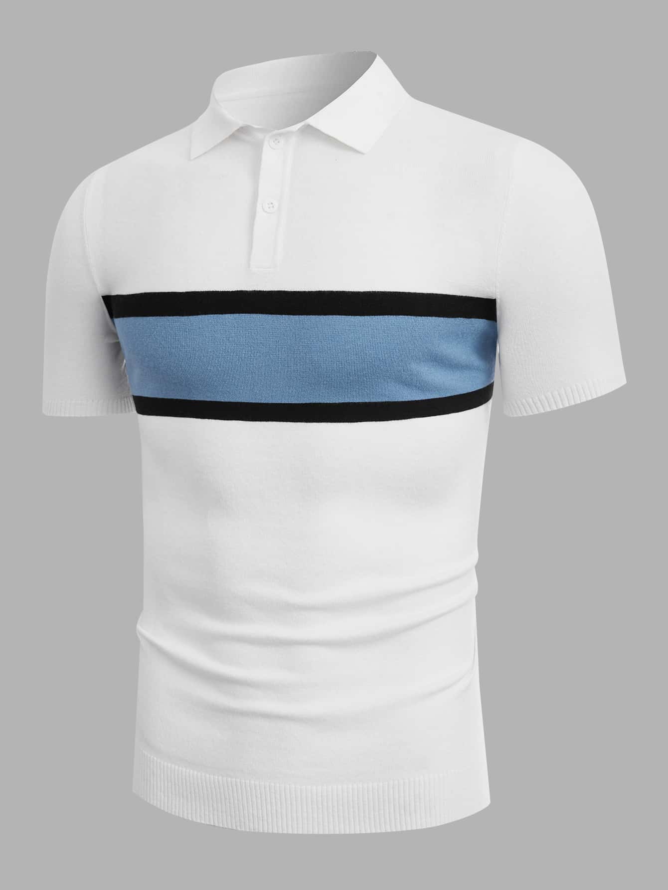 Manfinity Men Colour Block Polo Neck Knit Top - White - View 1