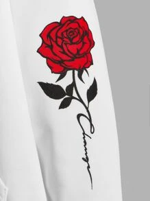 Manfinity Men Plus Floral & Letter Graphic Zip Up Drawstring Thermal Lined Hoodie - White - View 4