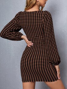 SHEIN Clasi Vestido ajustado de pata de gallo de manga obispo - Multicolor - Ver 2