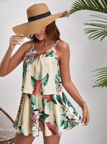 SHEIN VCAY Tropical Print Cami Top & Skirt - Yellow - View 5