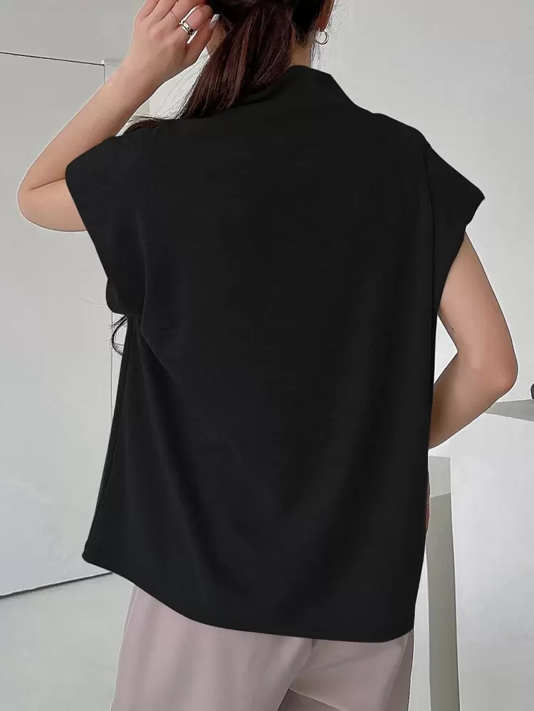 Funnel Neck Batwing Sleeve Tee