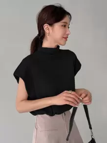 DAZY Funnel Neck Batwing Sleeve Tee - Black - View 3