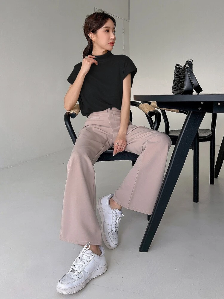 Funnel Neck Batwing Sleeve Tee