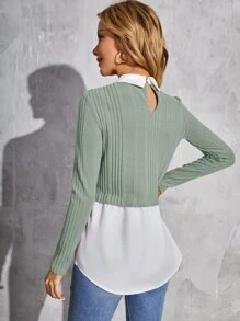 SHEIN Privé Button Front Colourblock 2 In 1 Top - Mint Green - View 2