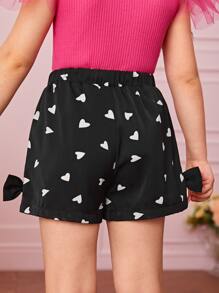 SHEIN Toddler Girls Heart Print Bow Detail Shorts