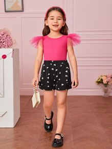 SHEIN Toddler Girls Heart Print Bow Detail Shorts