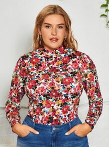 SHEIN Clasi Kaos Ukuran Plus Bunga All Over Print Casual - MultiWarna - View 3