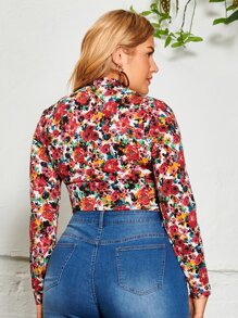 SHEIN Clasi Kaos Ukuran Plus Bunga All Over Print Casual - MultiWarna - View 2