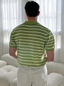 DAZY Men Striped Print Polo Neck Knit Top - Lime Green - View 2