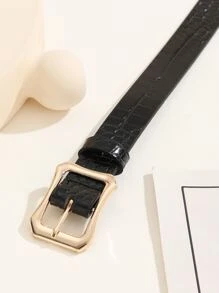 1入組女士幾何搭扣休閒皮帶適用於日常 - 黑色 - 查看 3